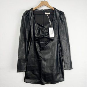 New Ronny Kobo Faux Leather Long Puff Poofed Sleeve  Cut Out Mini Dress Sexy - M
